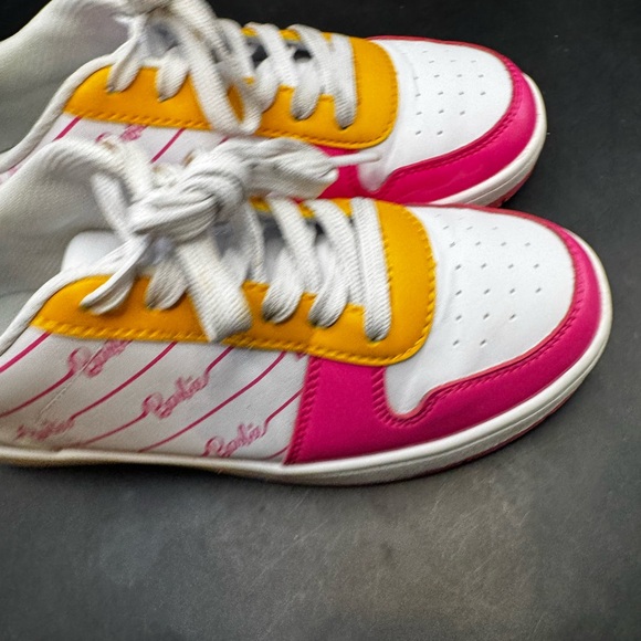 BARBIE MATTEL CASUAL COURT SHOES SNEAKERS WOMENS SIZE 7 WHITE GOLD PINK LETTERS - Picture 2 of 16